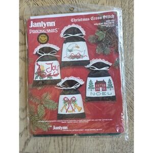 Vintage Christmas Cross Stitch Kit 1989 Janlynn HOLIDAY SACHETS #50-152 4x6 NOS